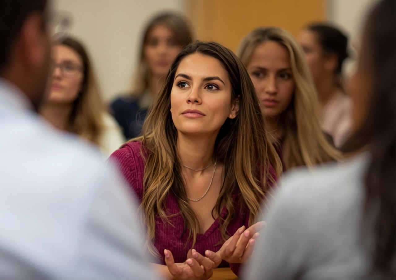 Woman taking part in a group training discussion